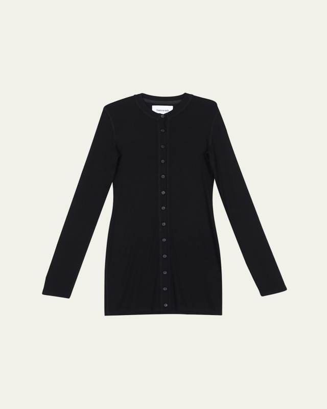 Ribbed Button-Front Mini Dress